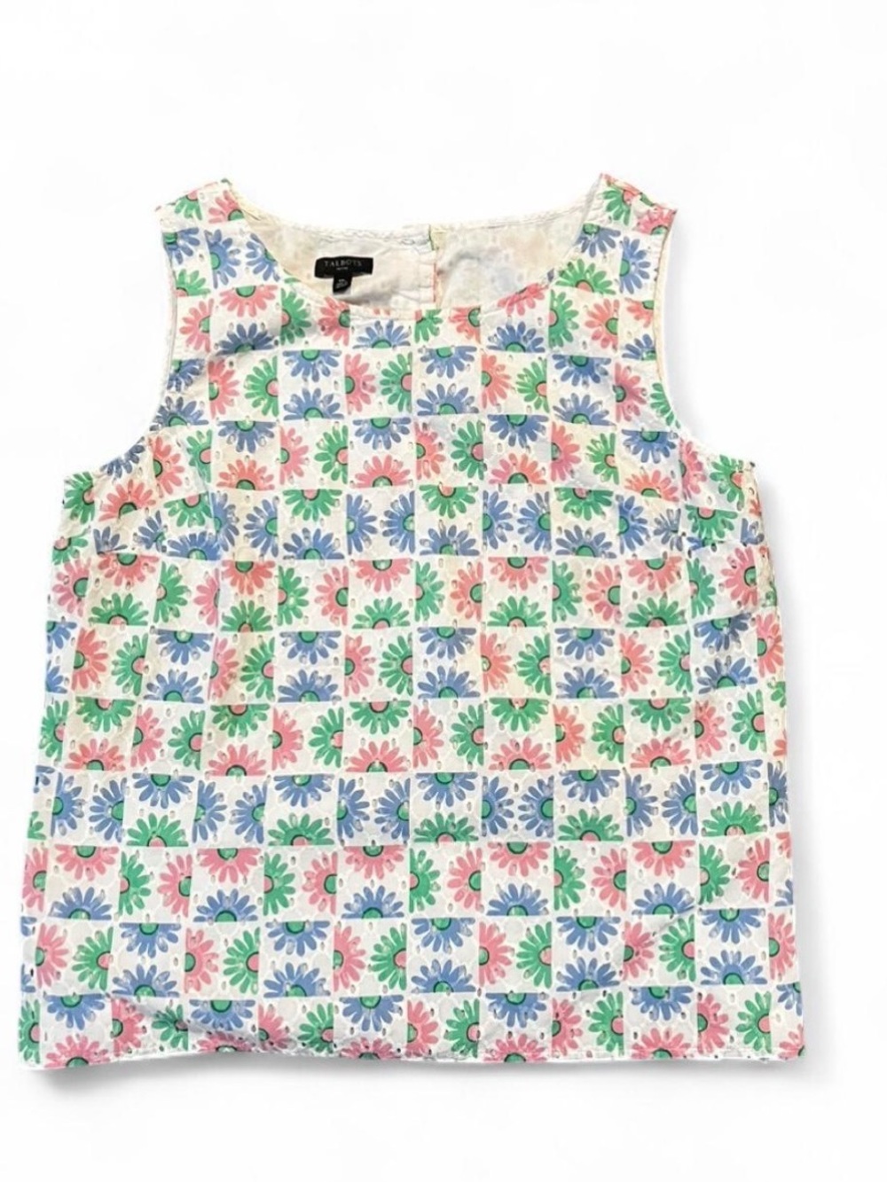 Talbots Floral Check Sleeveless Top - Pink, Blue & Green Button up back
